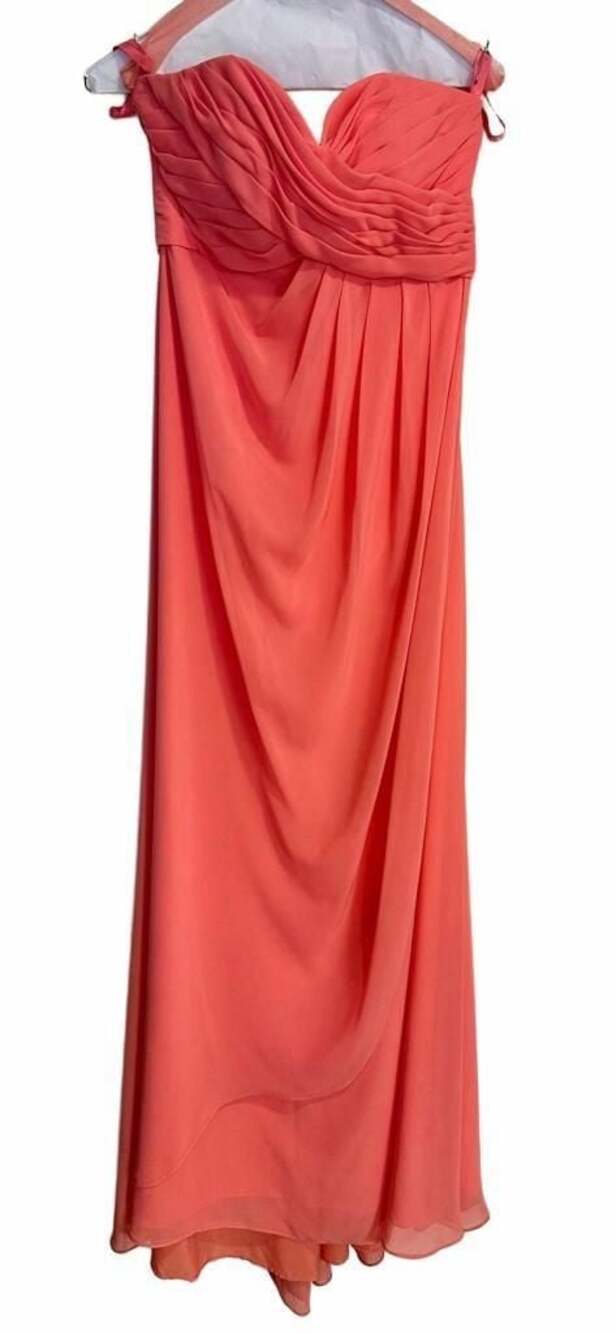 Mori Lee by Madeline Gardner Coral Strapless Ruched Chiffon Bridesmaid Dress 8